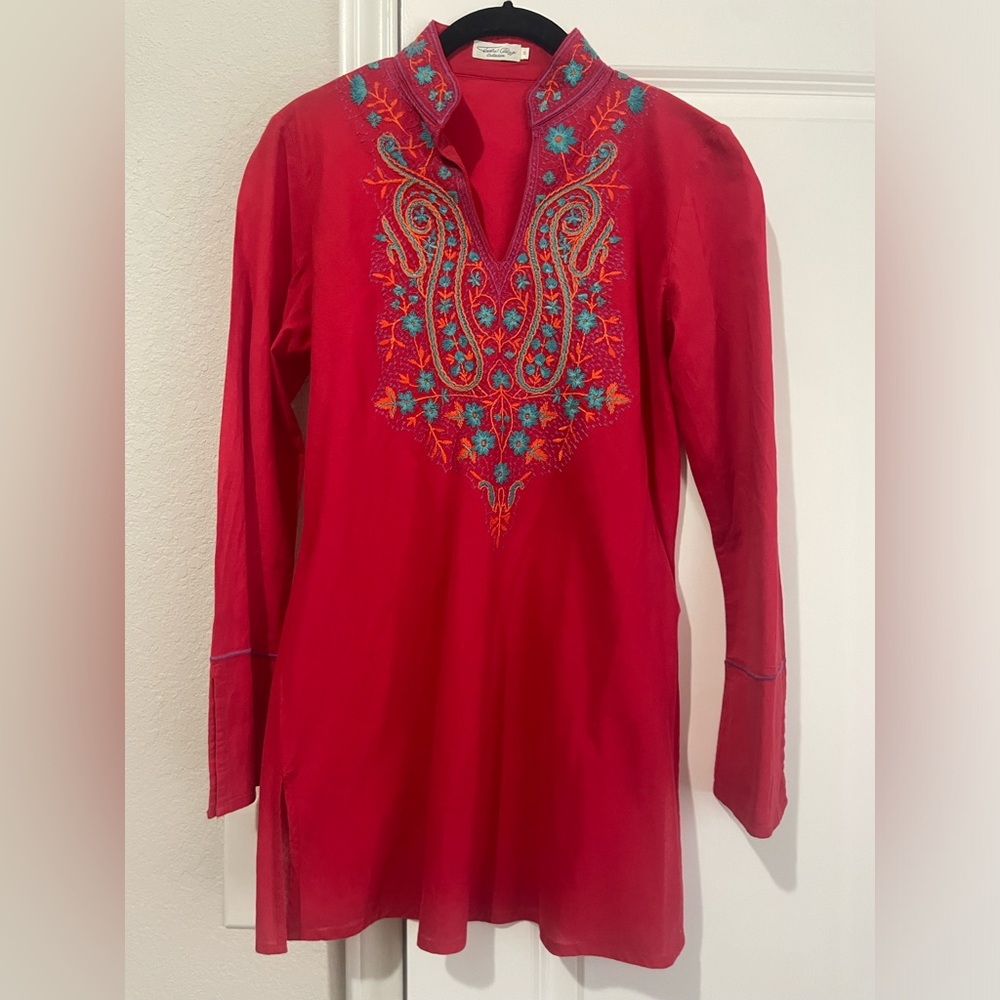 Tasha Polizzi Embroidered Red Tunic Top